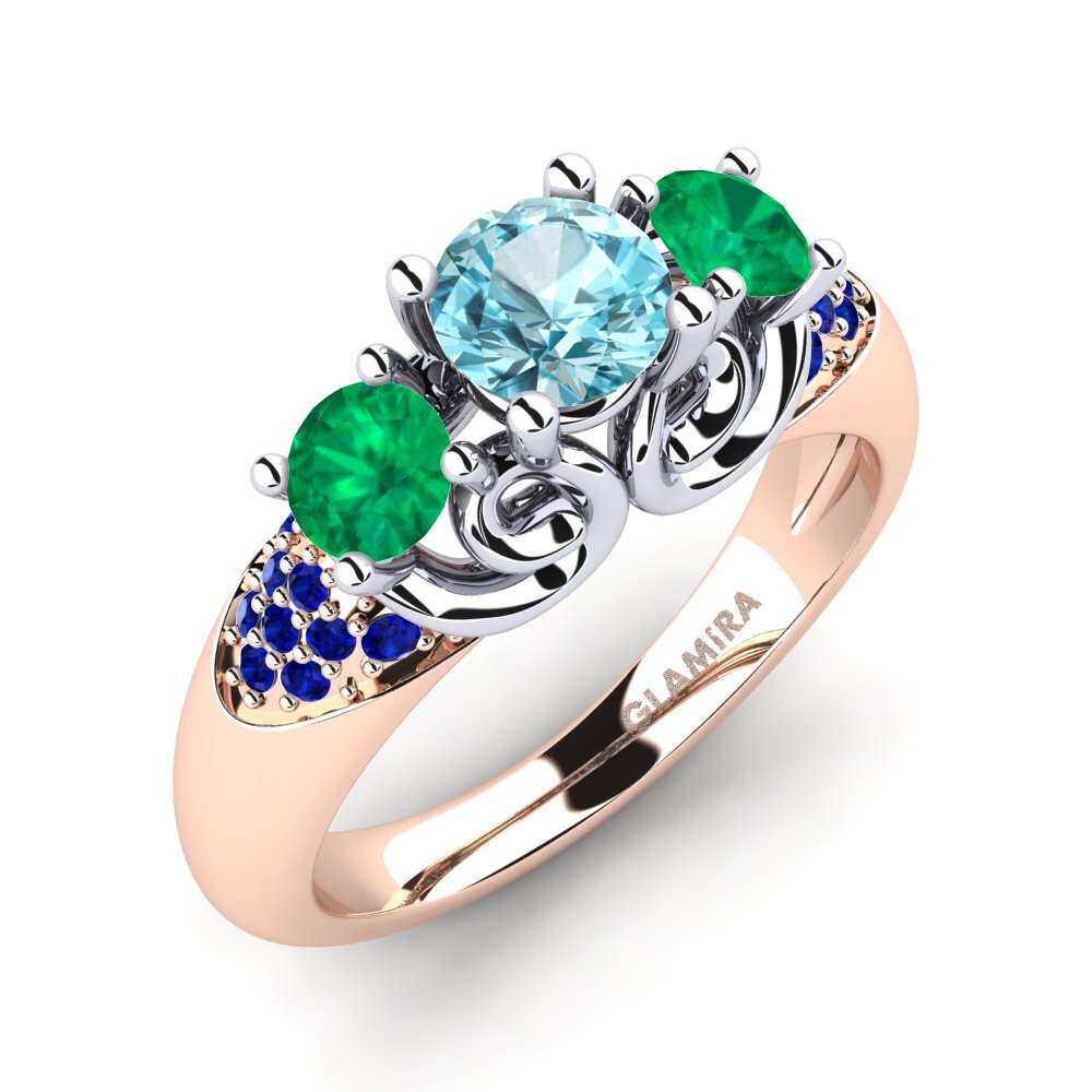 14k Oro Rosa & Blanco Circón Azul Anillo de compromiso Velma