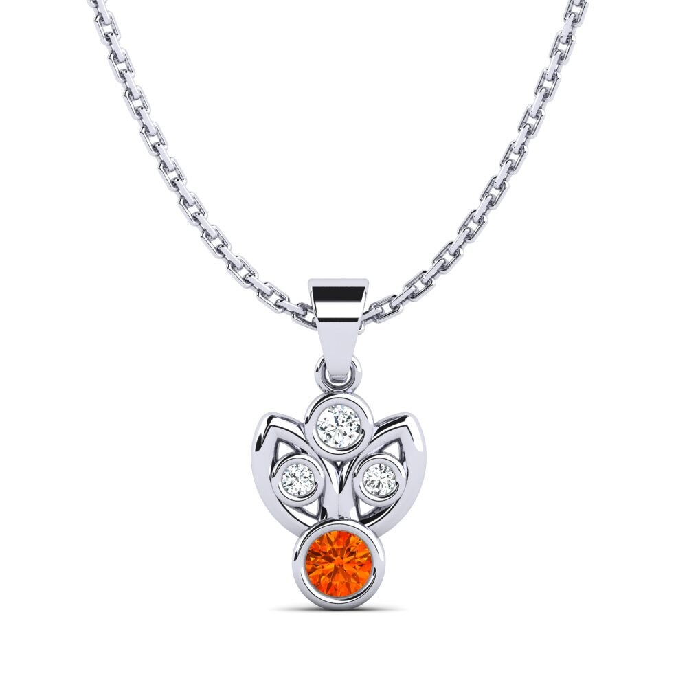 14k Oro Blanco Zafiro Naranja Colgante de Mujer Fingear
