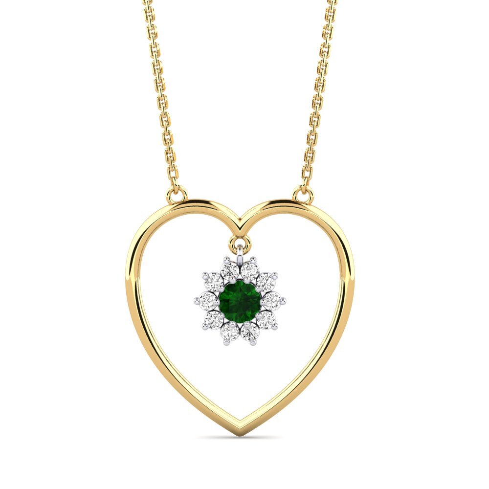 14k Oro Amarillo & Blanco Turmalina verde Collar de Mujer Griege
