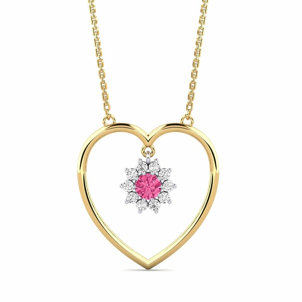 Vàng-Trắng 9K Đá Tourmaline Hồng / Bích tỷ Dây chuyền nữ Griege