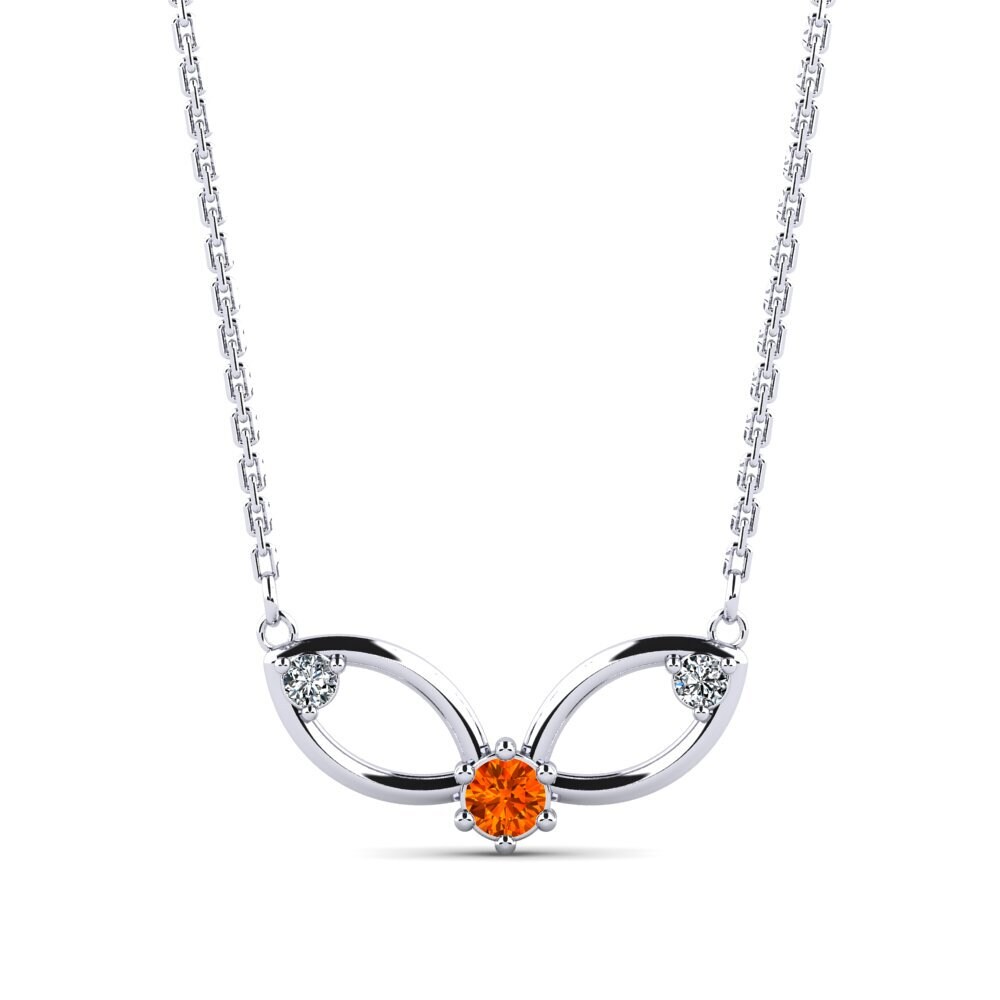 14k Oro Blanco Zafiro Naranja Collar de Mujer Hempen