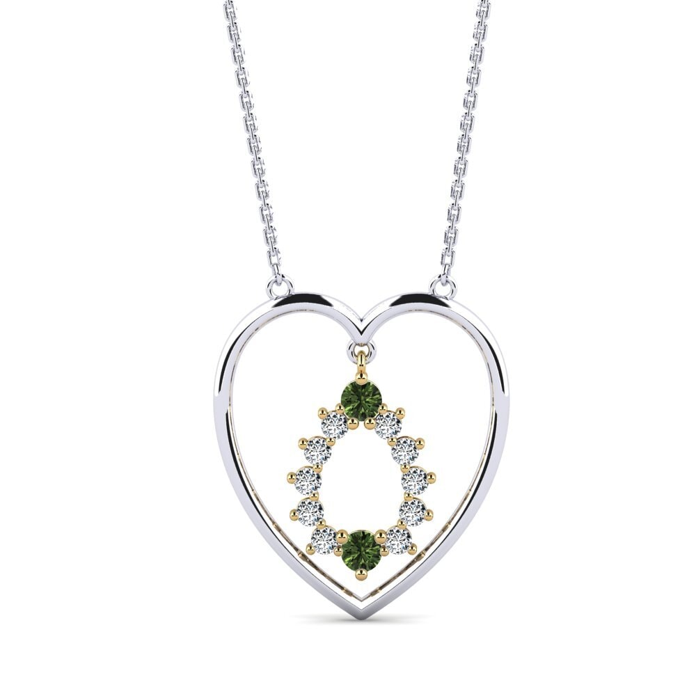 14k Oro Blanco & Amarillo Zafiro Verde Collar de Mujer Krutch
