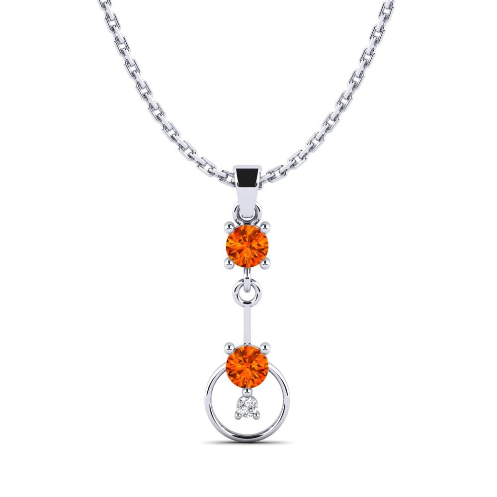 14k Oro Blanco Zafiro Naranja Colgante de Mujer Labra