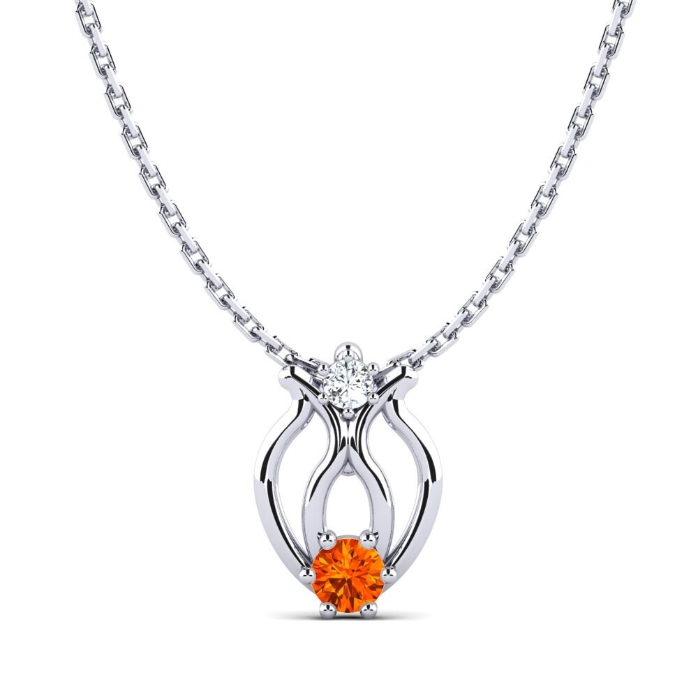14k Oro Blanco Zafiro Naranja Colgante de Mujer Magsdie