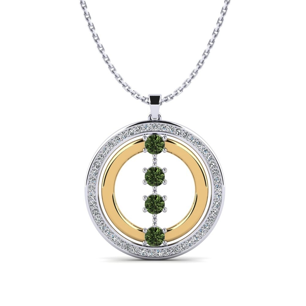 14k Oro Blanco & Amarillo Zafiro Verde Colgante de Mujer Mahlon