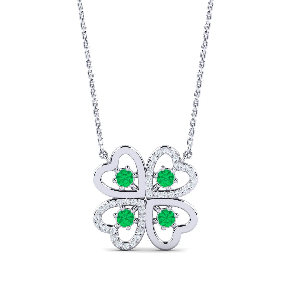 Collier En Or Blanc 18k Avec Émeraudes Et Diamants - Bijou Occasion De Luxe
