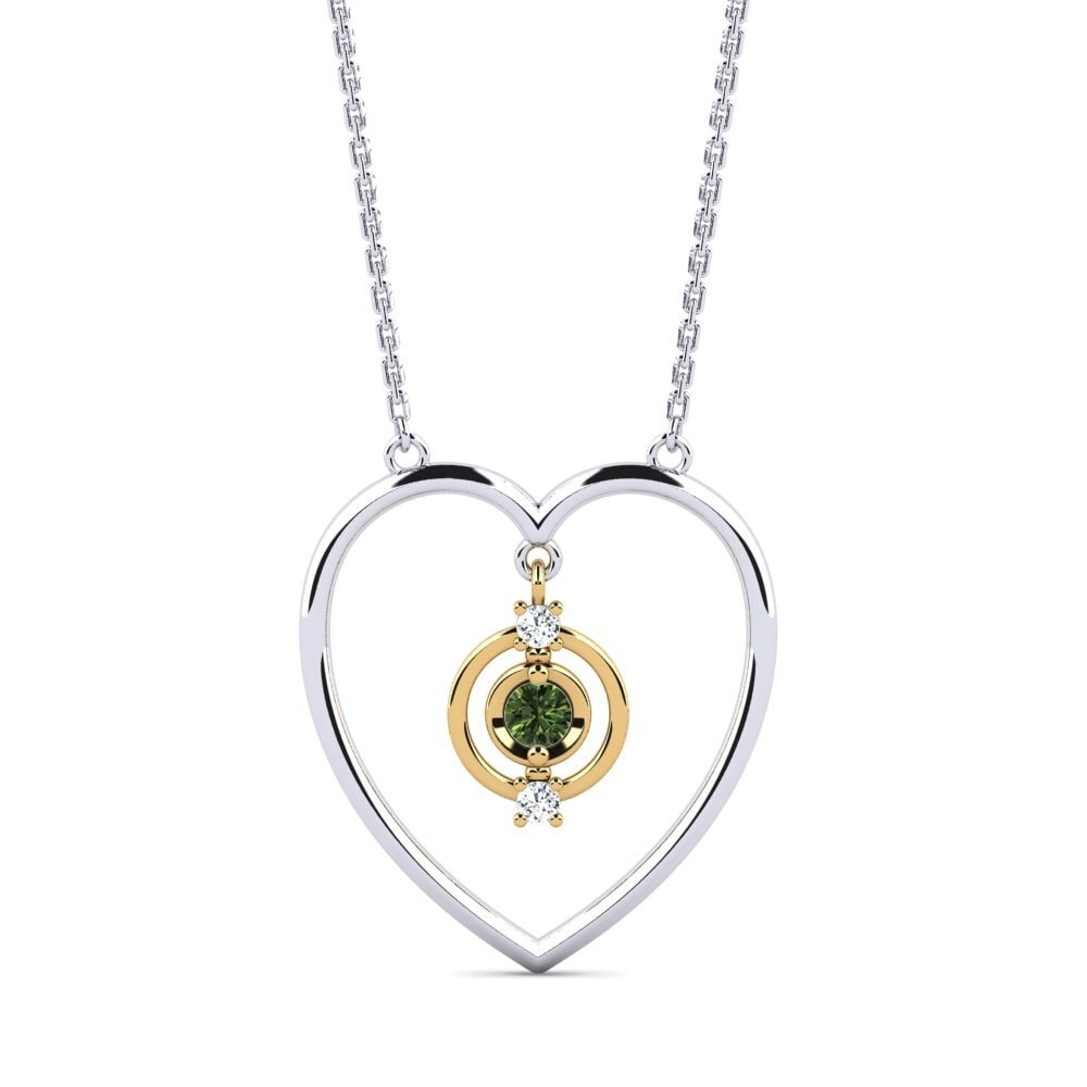 14k Oro Blanco & Amarillo Zafiro Verde Collar de Mujer Milton