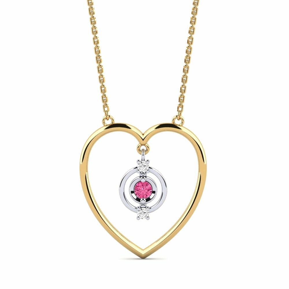 Vàng-Trắng 9K Đá Tourmaline Hồng / Bích tỷ Dây chuyền nữ Milton