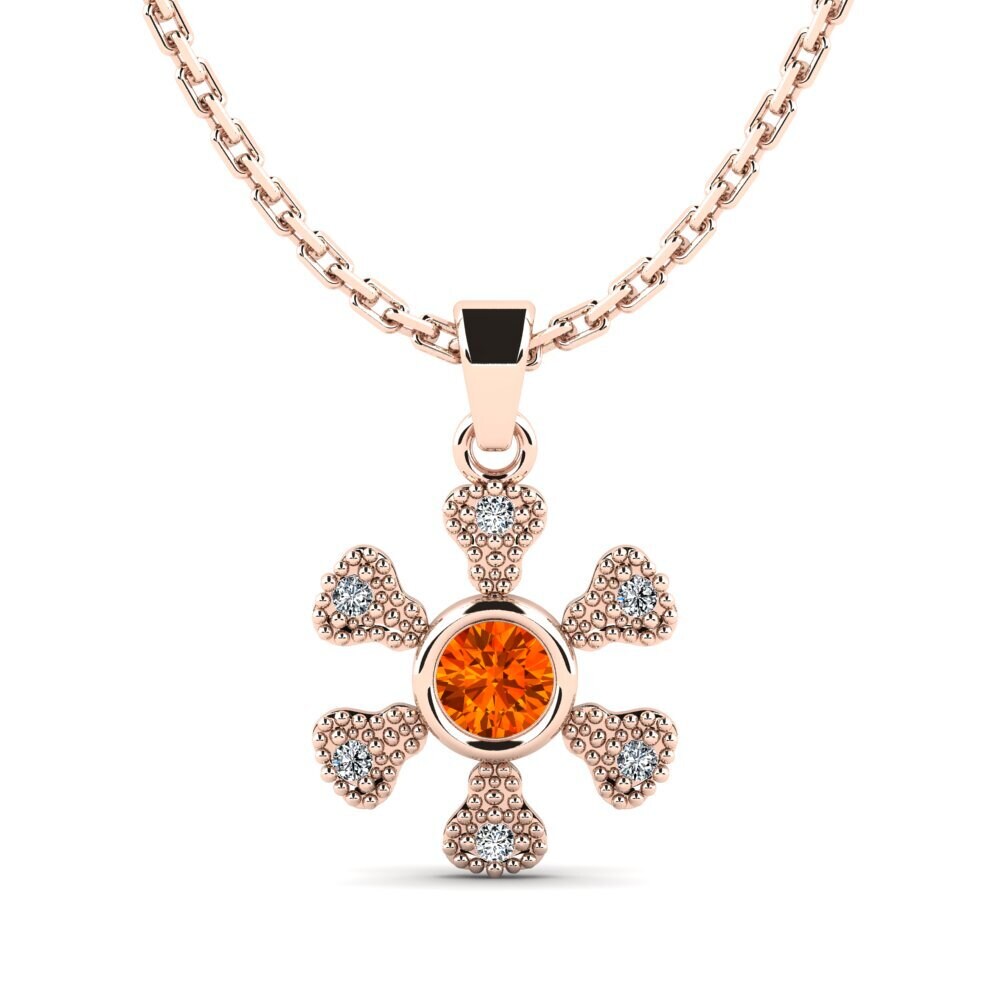 14k Oro Rosa Zafiro Naranja Colgante de Mujer Moujik