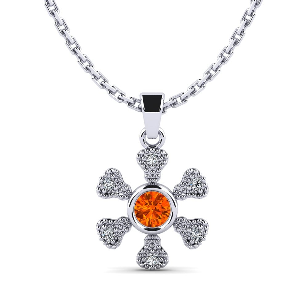 14k Oro Blanco Zafiro Naranja Colgante de Mujer Moujik