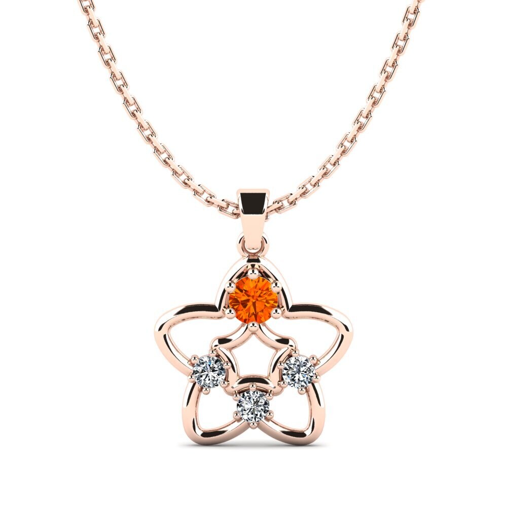 14k Oro Rosa Zafiro Naranja Colgante de Mujer Ocuxsel