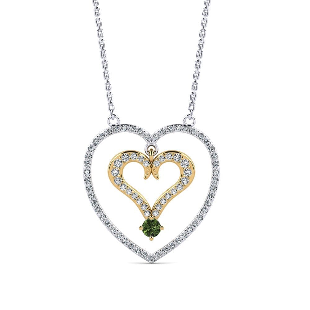14k Oro Blanco & Amarillo Zafiro Verde Collar de Mujer Orphist