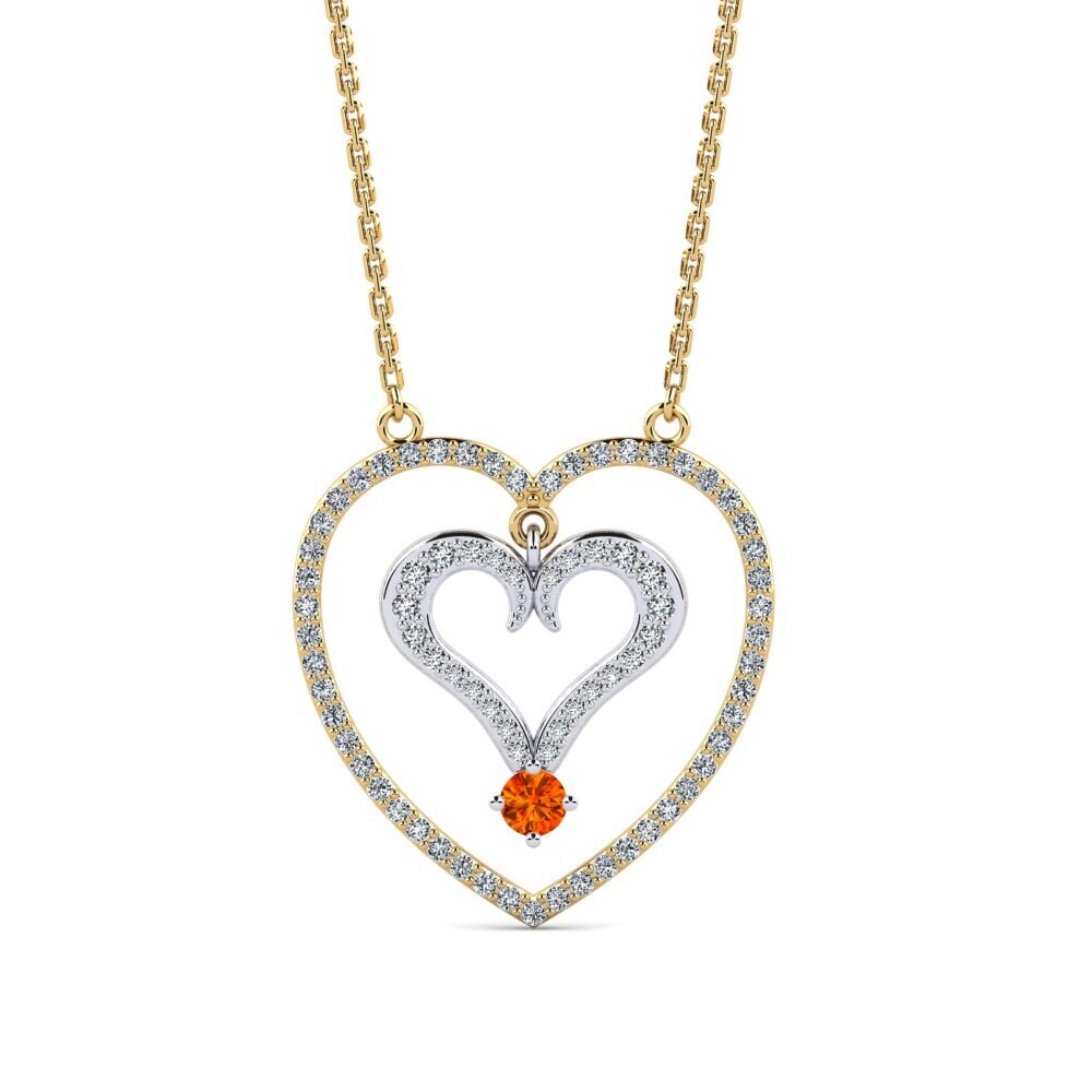 14k Oro Amarillo & Blanco Zafiro Naranja Collar de Mujer Orphist