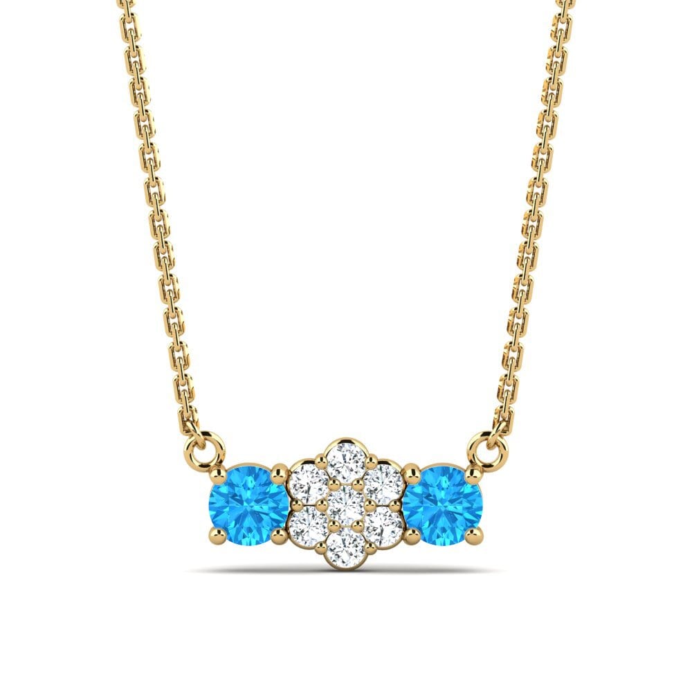 14ct Yellow Gold Blue Topaz Women's Necklace Palea