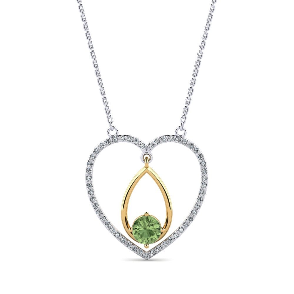14k Oro Blanco & Amarillo Zafiro Verde Collar de Mujer Passado