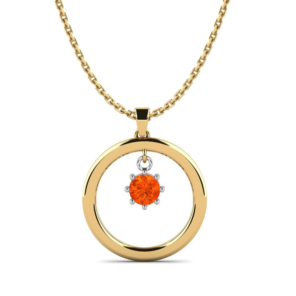 14k Oro Amarillo & Blanco Ópalo Fuego Colgante de Mujer Quean