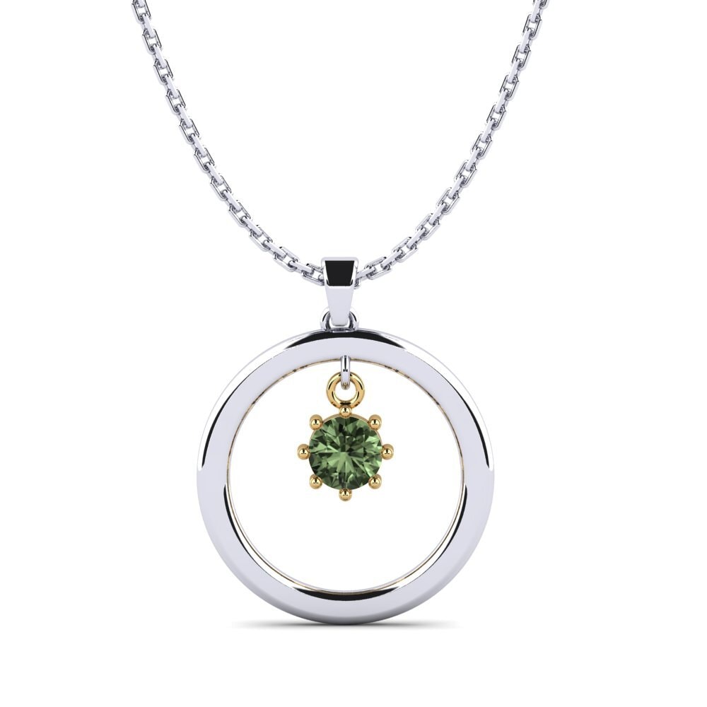 14k Oro Blanco & Amarillo Zafiro Verde Colgante de Mujer Quean