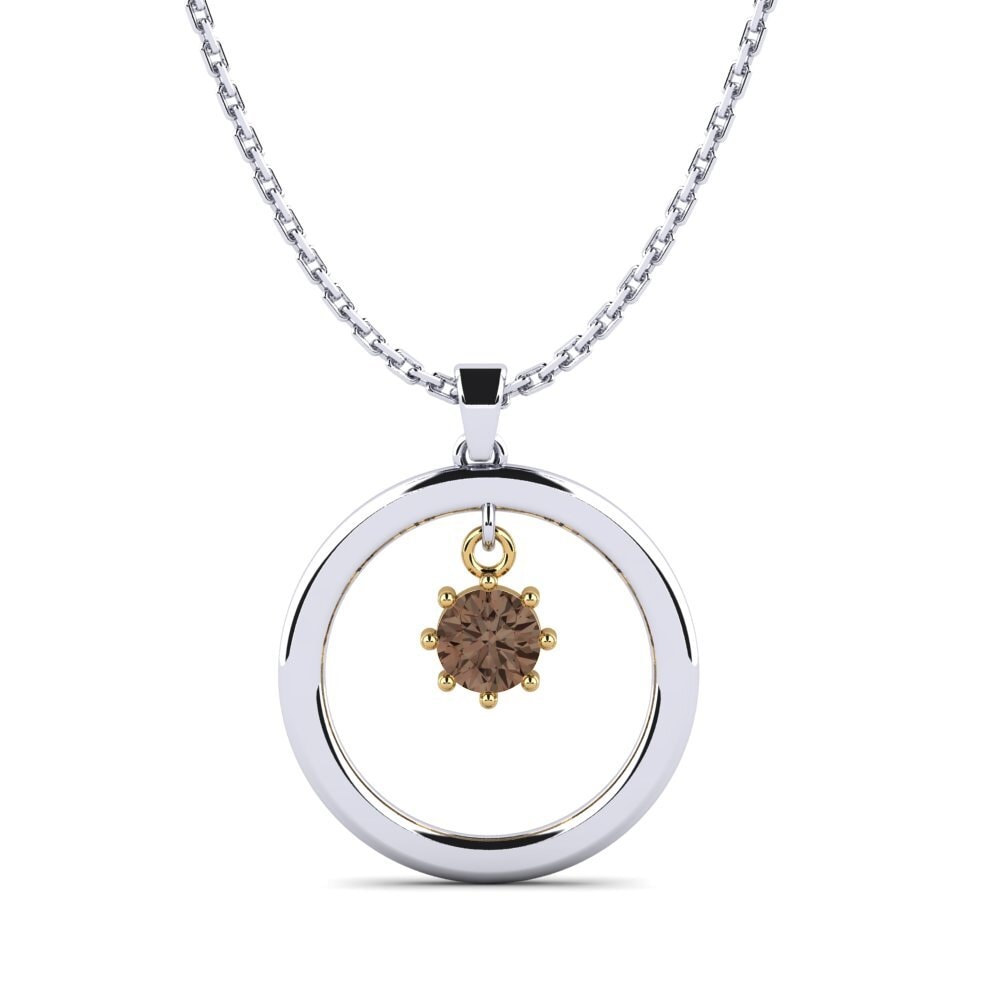 14k Oro Blanco & Amarillo Cuarzo humo Colgante de Mujer Quean