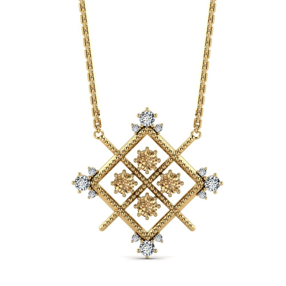 18k Oro Amarillo Diamante café Collar de Mujer Upland