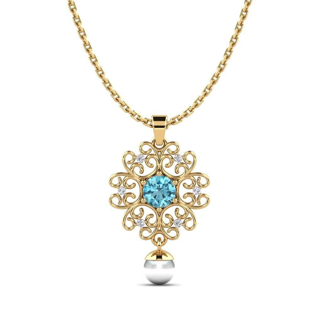 9ct Yellow Gold Blue Zircon Women's Pendant Vimpa