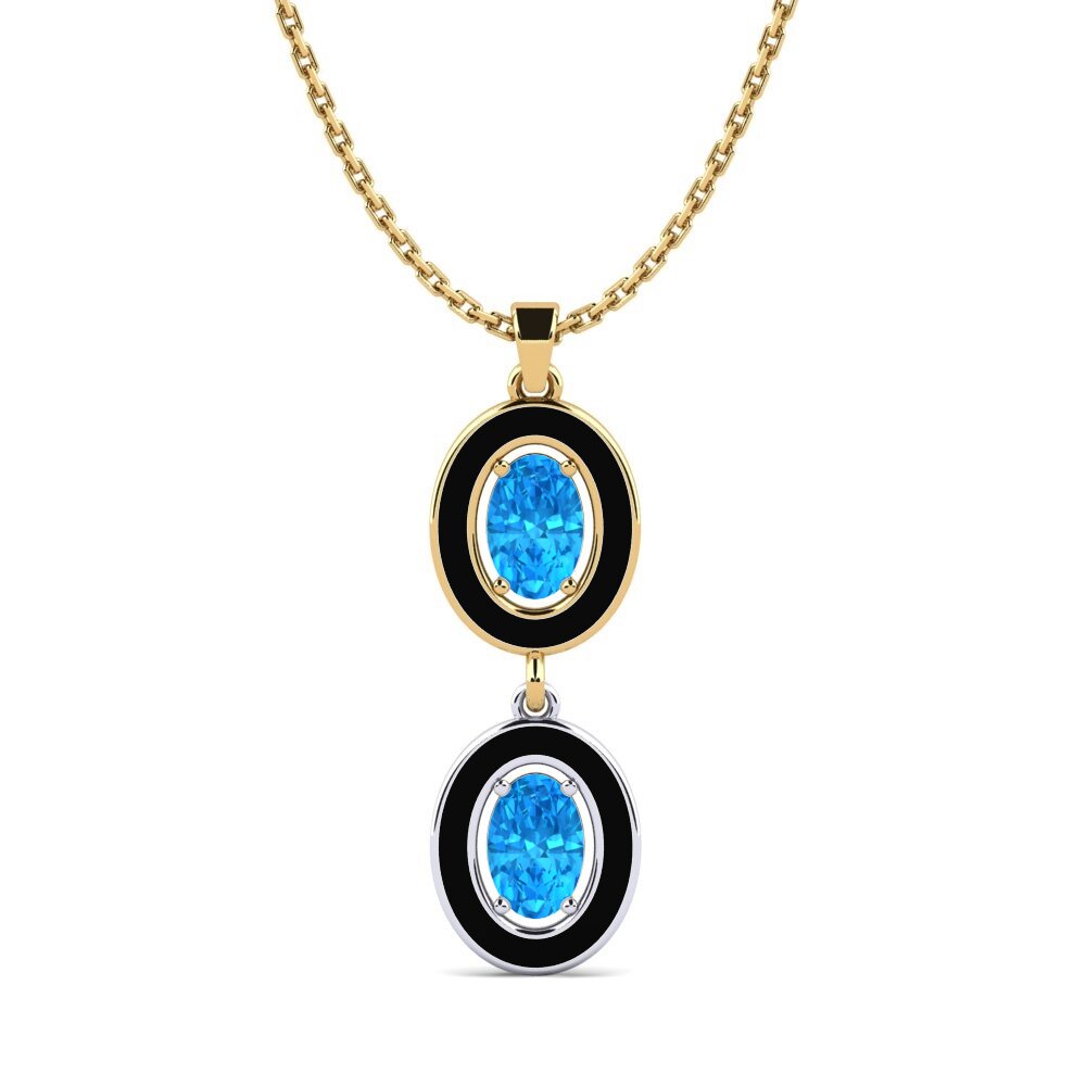 14k Oro Amarillo & Blanco Topacio azul Colgante de Mujer Wordplay