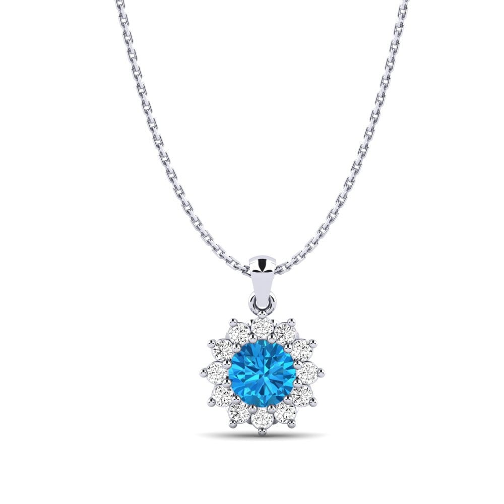 18K White Gold Blue Topaz Pendant Cebrina