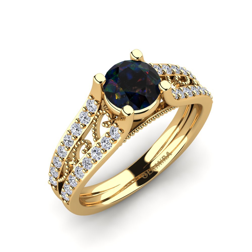 Black Opal Engagement Ring Ebbony