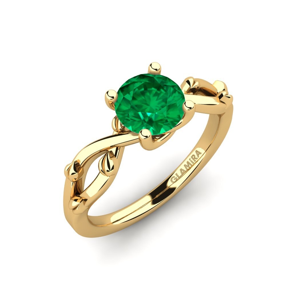 9ct Yellow Gold Emerald (Lab Created) Engagement Ring Alabate 1.0 crt