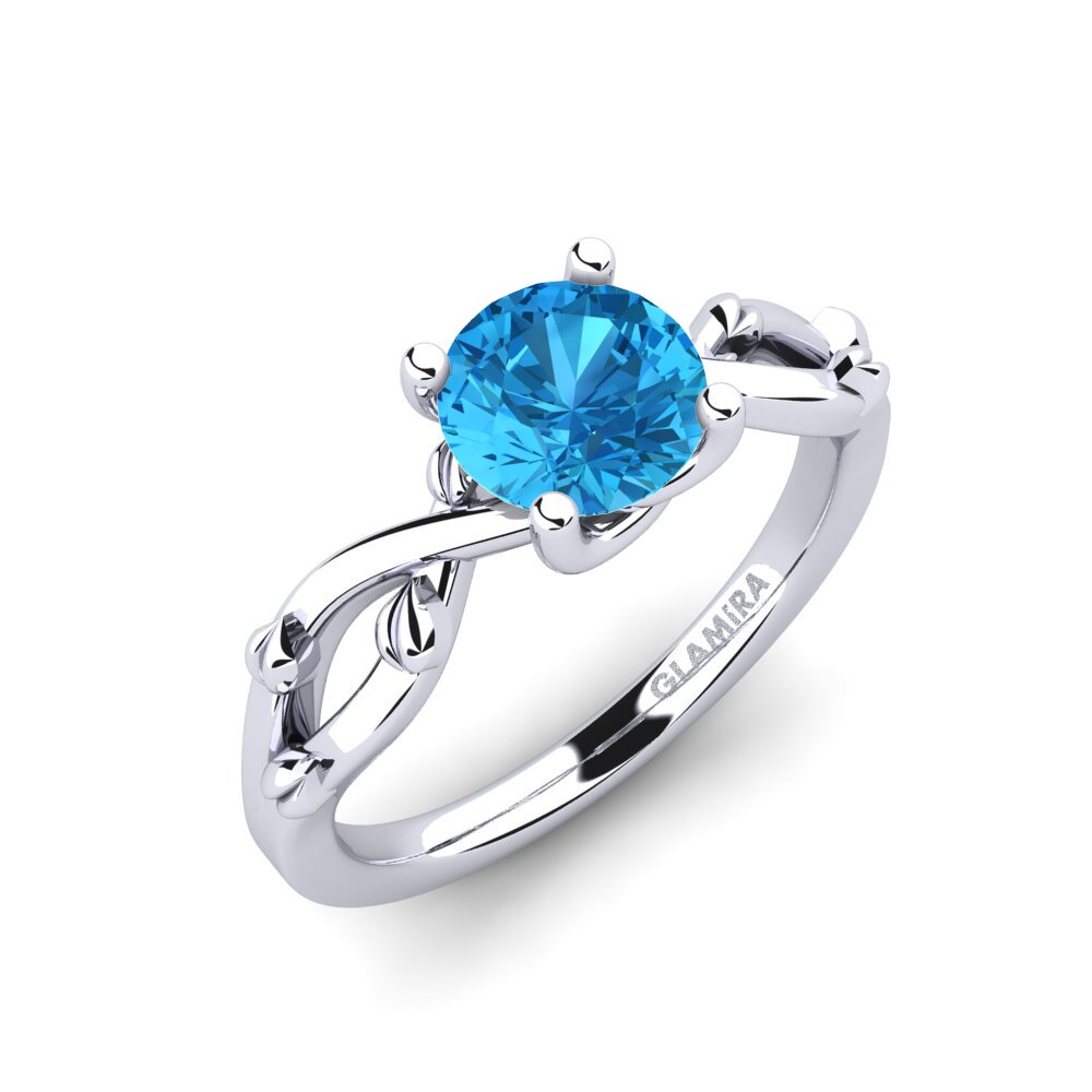 18k Oro blanco Topacio azul Anillo Alabate 1.0 crt