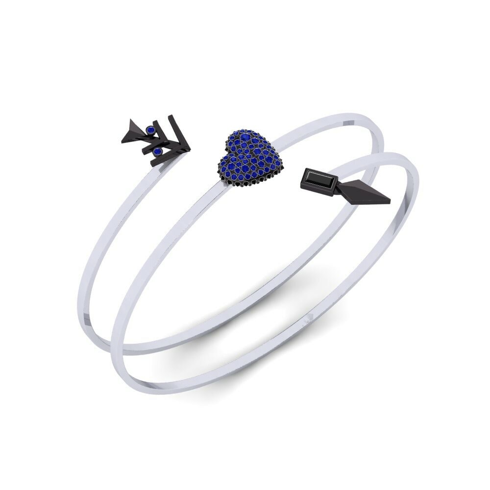 Pulseiras 14K Ouro Branco com Ródio Preto Redondo Safira 0.415 Quilate Pulseira FemininoFallinlove