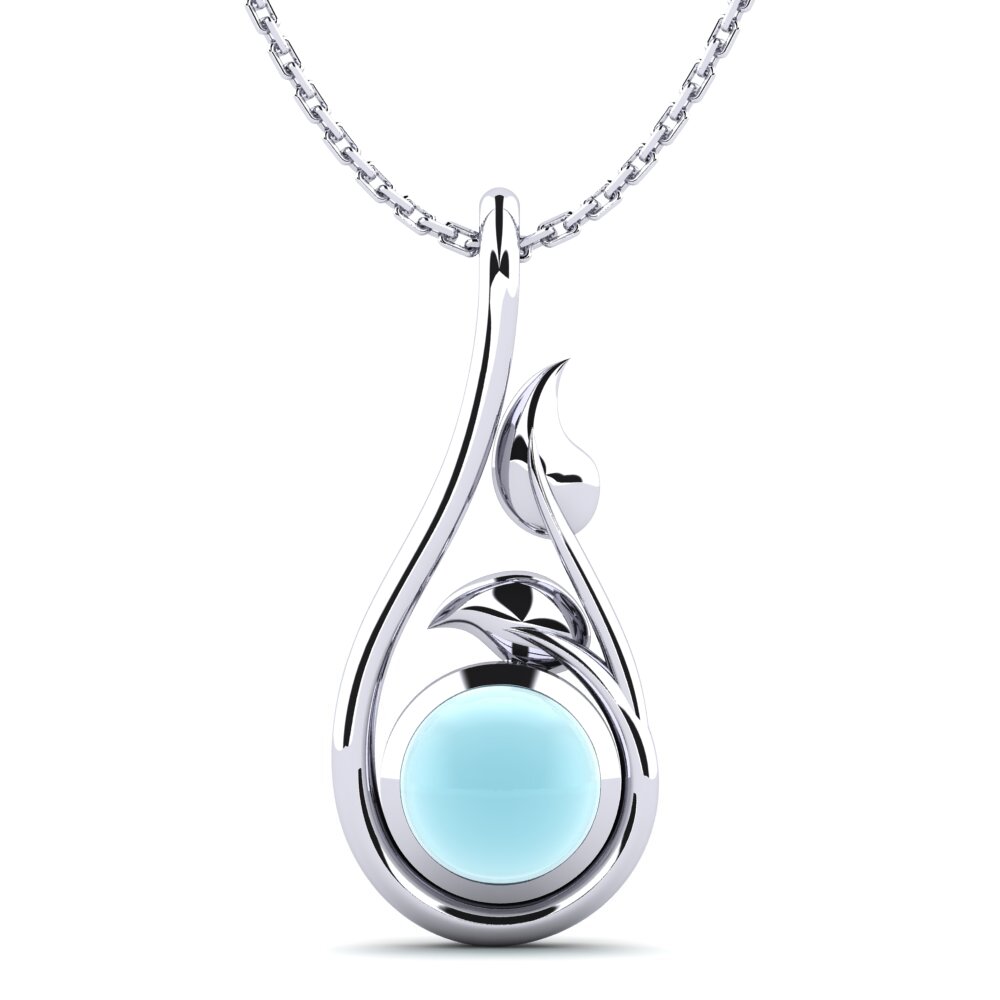 9k Oro Blanco Aguamarina Cabujón Colgante de Mujer Delaine