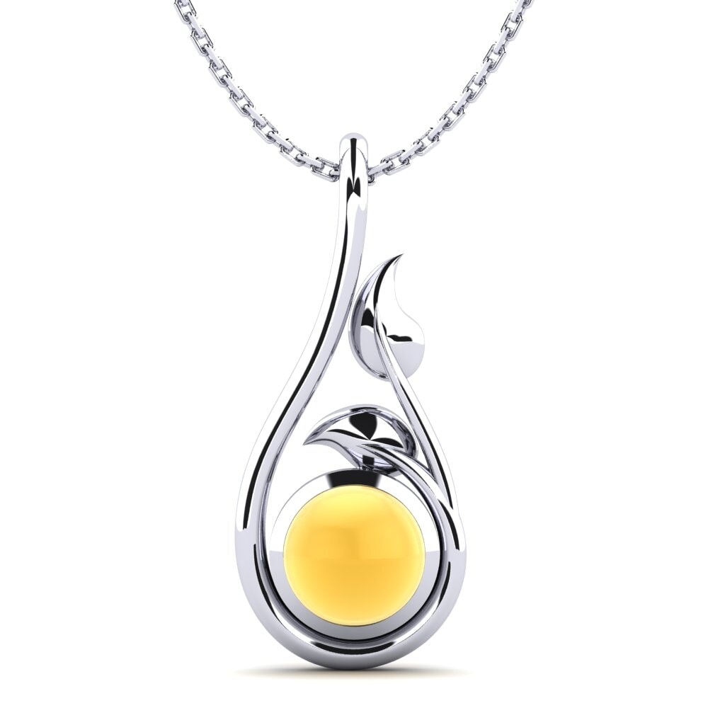 14k Oro Blanco Citrino Cabujón Colgante de Mujer Delaine