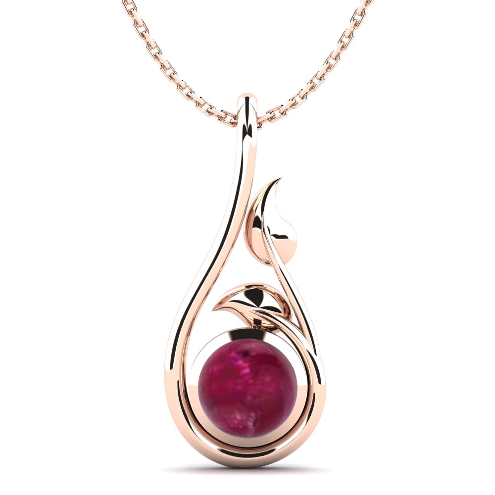 14k Oro Rosa Rubí Cabujón Colgante de Mujer Delaine