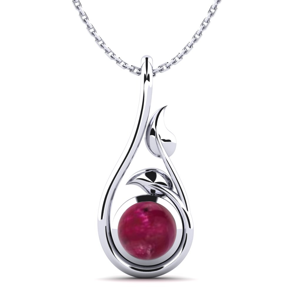 950 Platinum Cabochon Ruby Women's Pendant Delaine