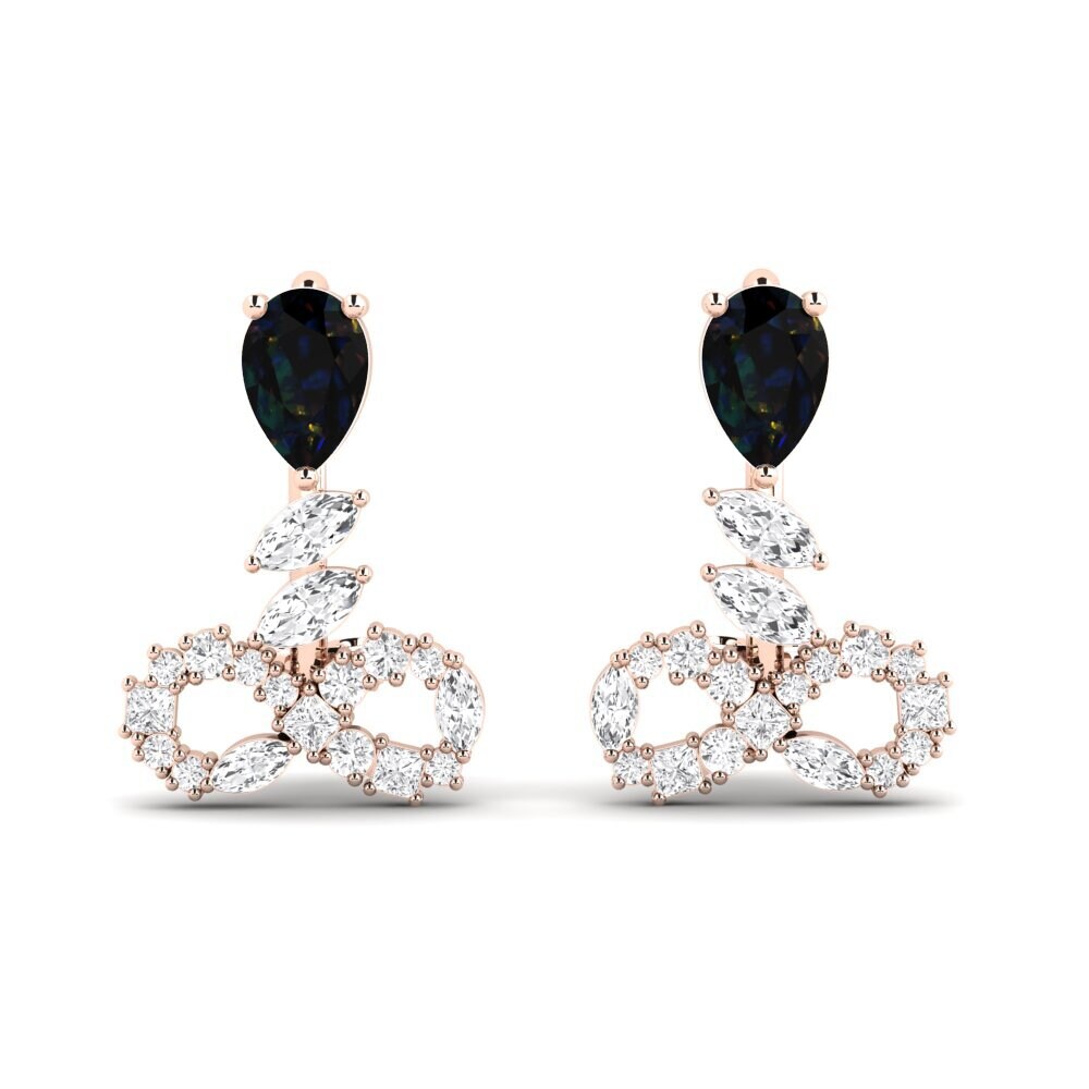 Suspender Black Opal 18ct Rose Gold Earrings