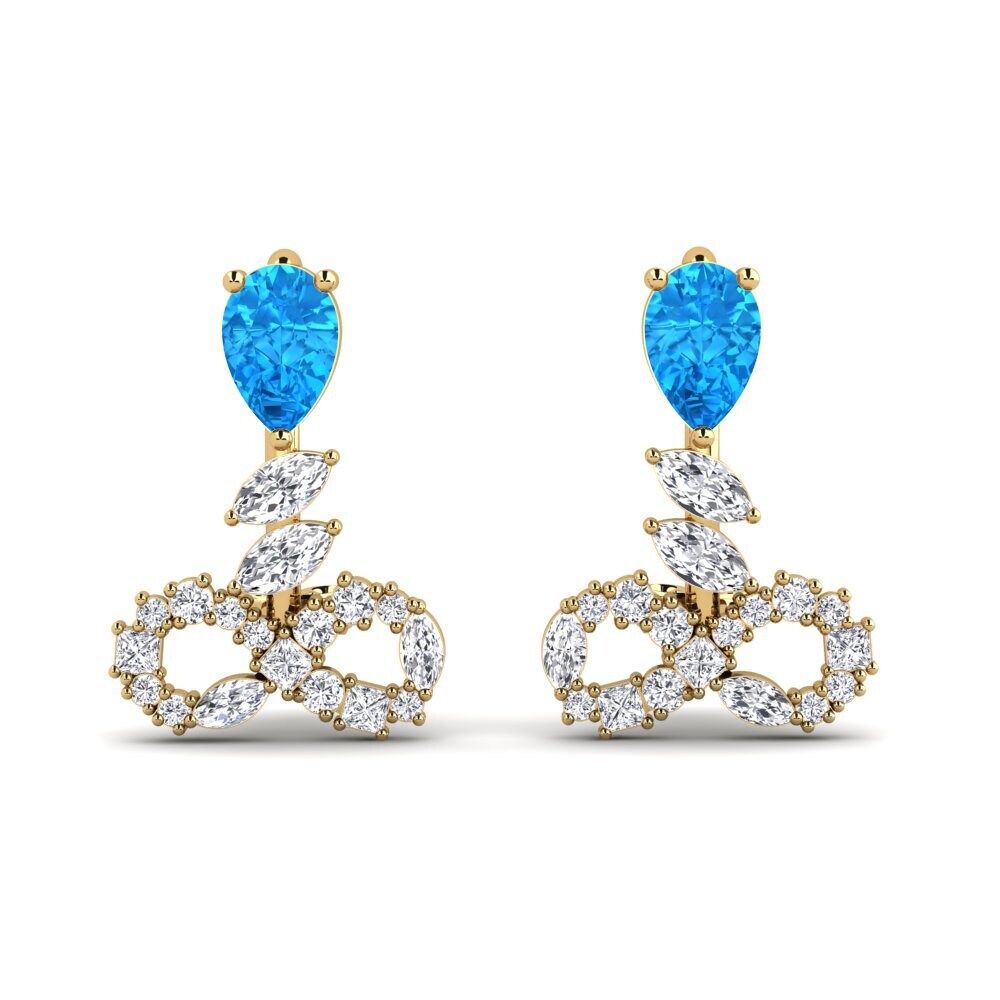 9ct Yellow Gold Blue Topaz Women's Earring Brilhando