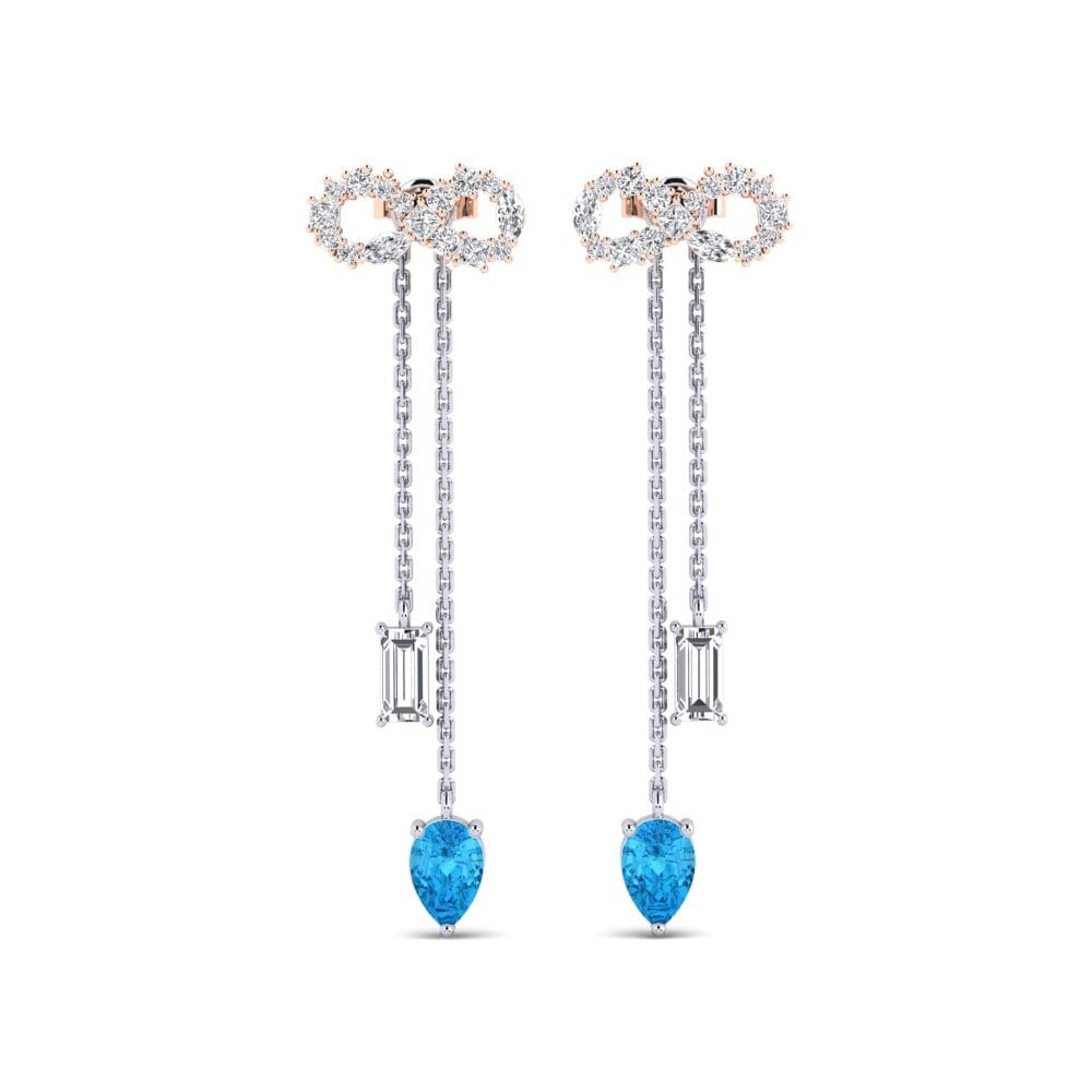 9ct White & Rose Gold Blue Topaz Women's Earring Csillogo