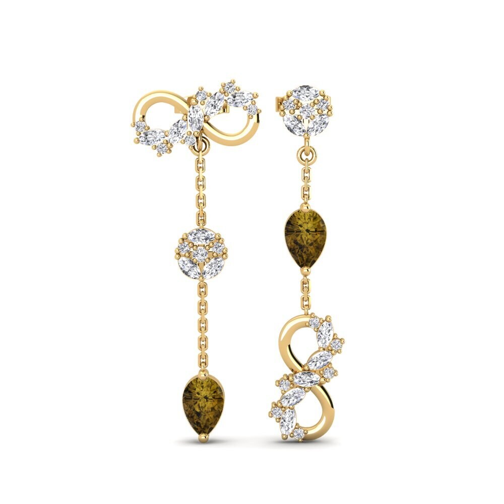 18ct Yellow Gold Brown Zircon Women's Earring Mutaio