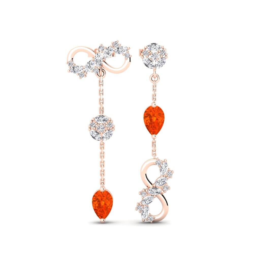 9ct Rose Gold Fire Opal Women's Earring Mutaio