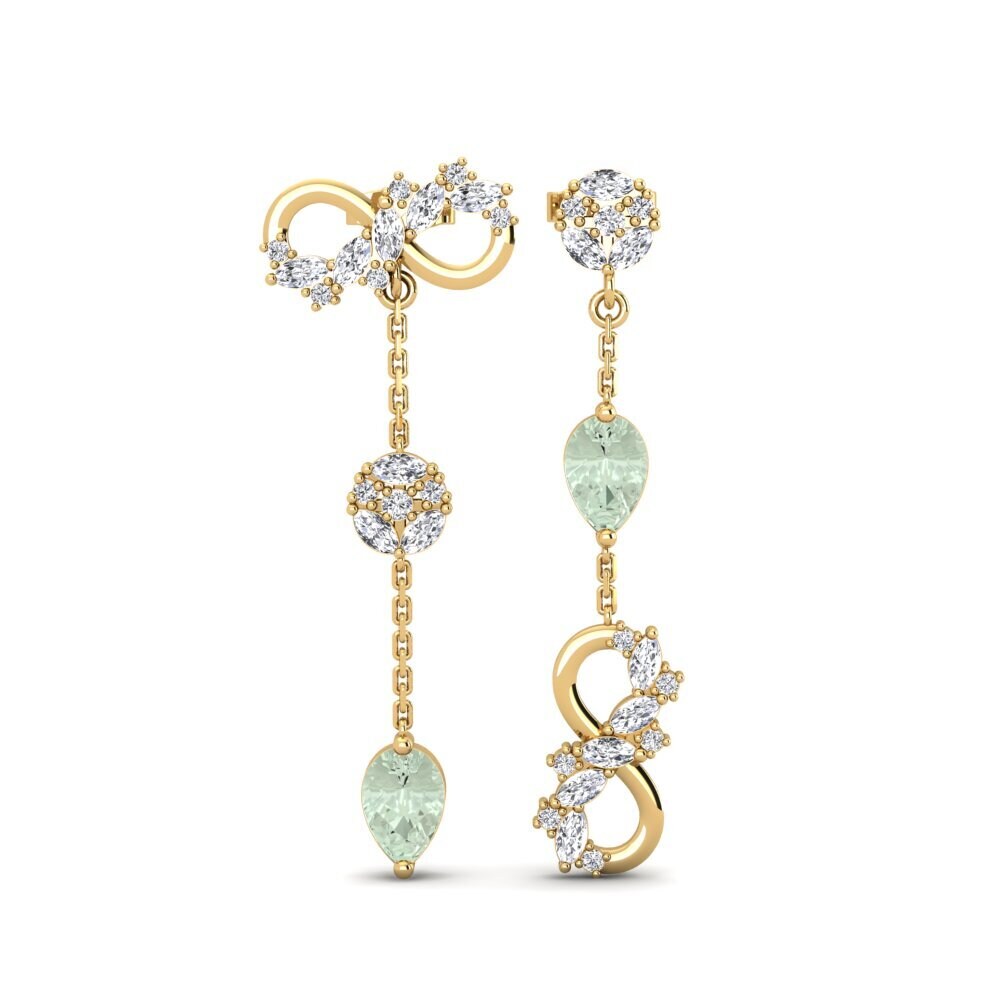 18ct Yellow Gold Green Amethyst Women's Earring Mutaio