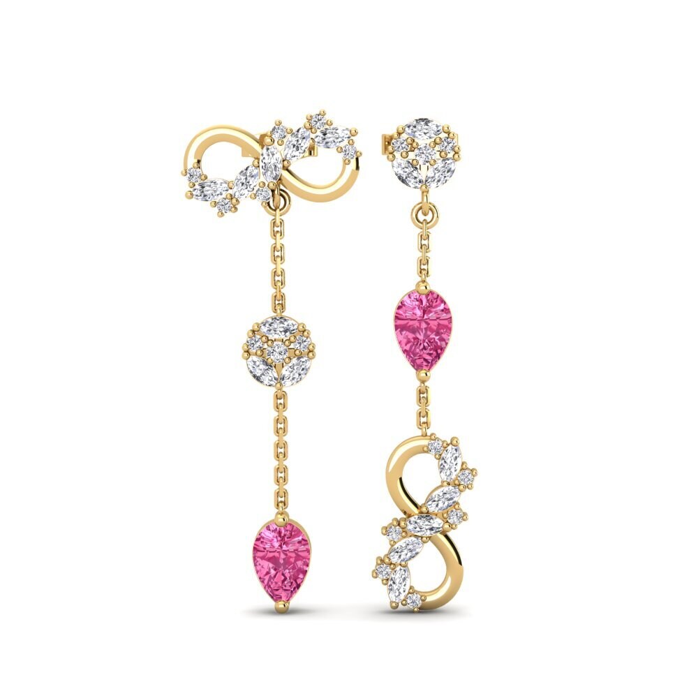 18ct Yellow Gold Pink Tourmaline Women's Earring Mutaio