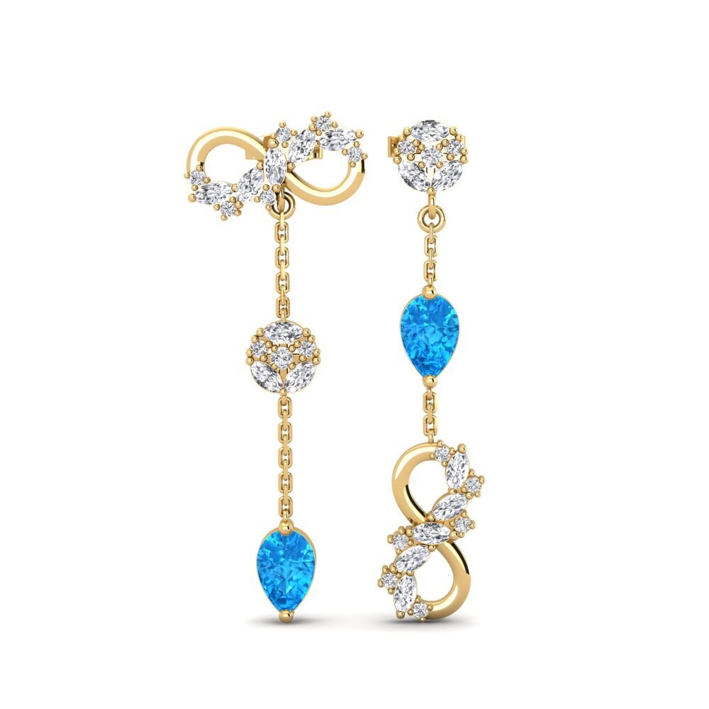 9ct Yellow Gold Blue Topaz Women's Earring Mutaio