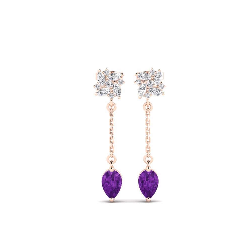 9ct Rose Gold Pear Amethyst Women's Earring Persici - A