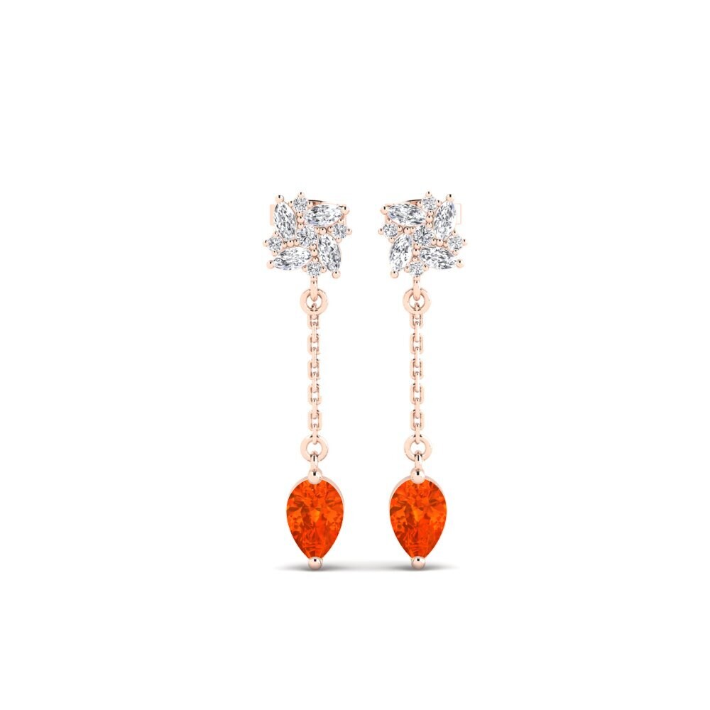 9ct Rose Gold Fire Opal Women's Earring Persici - A