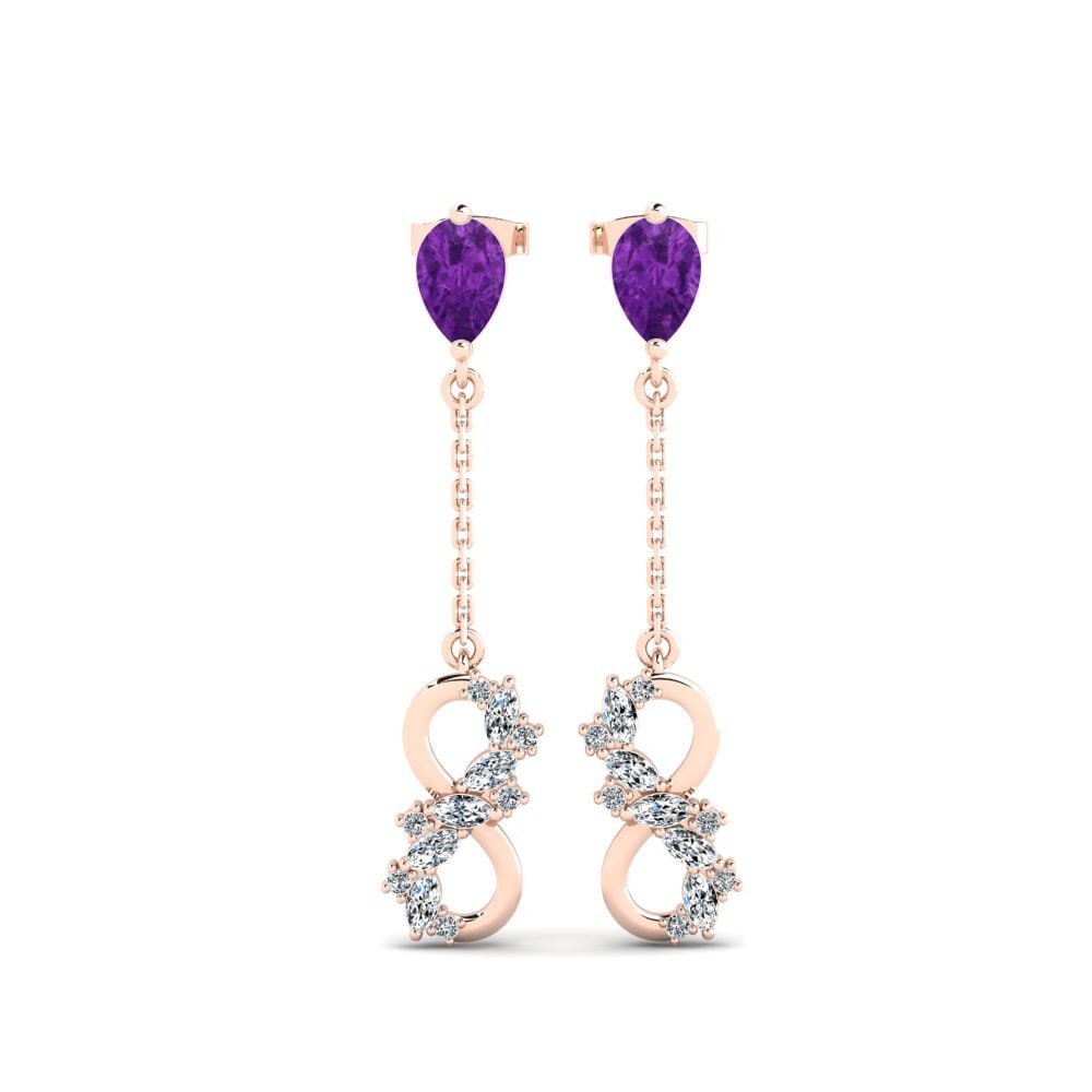 9ct Rose Gold Pear Amethyst Women's Earring Persici - B