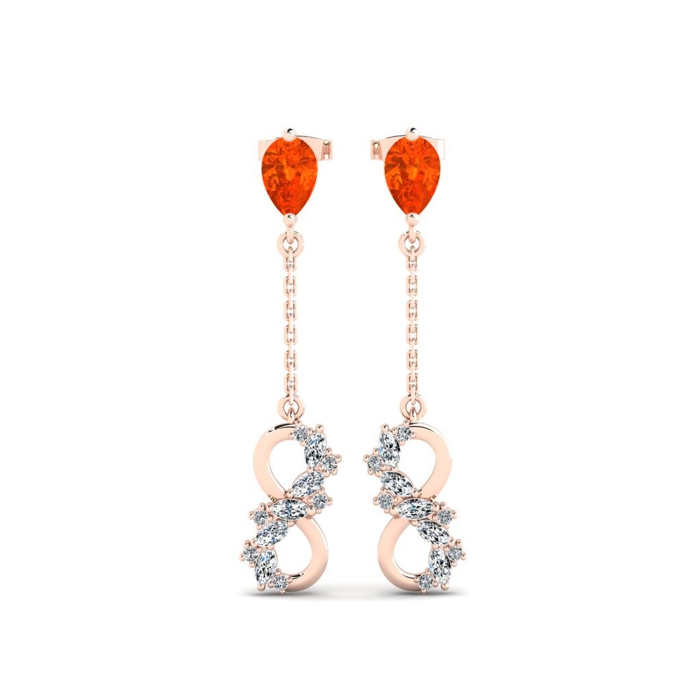 9ct Rose Gold Fire Opal Women's Earring Persici - B