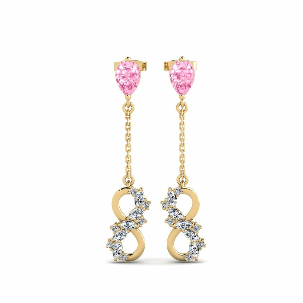 14K Geel Goud Peer Roze Saffier Dames Oorbellen Persici - B