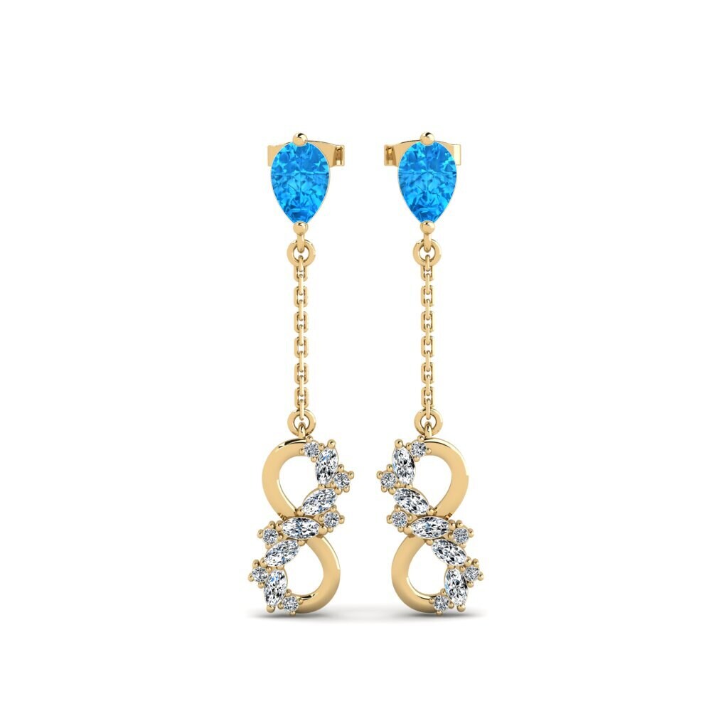 9ct Yellow Gold Blue Topaz Women's Earring Persici - B