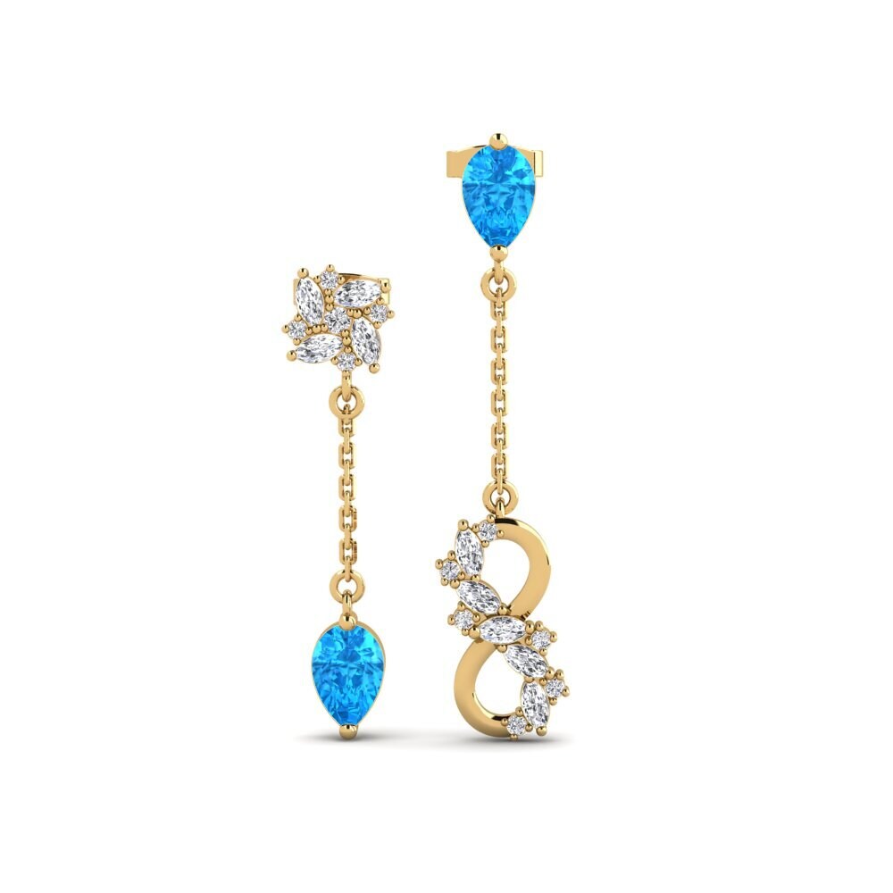 9ct Yellow Gold Blue Topaz Women's Earring Persici Set