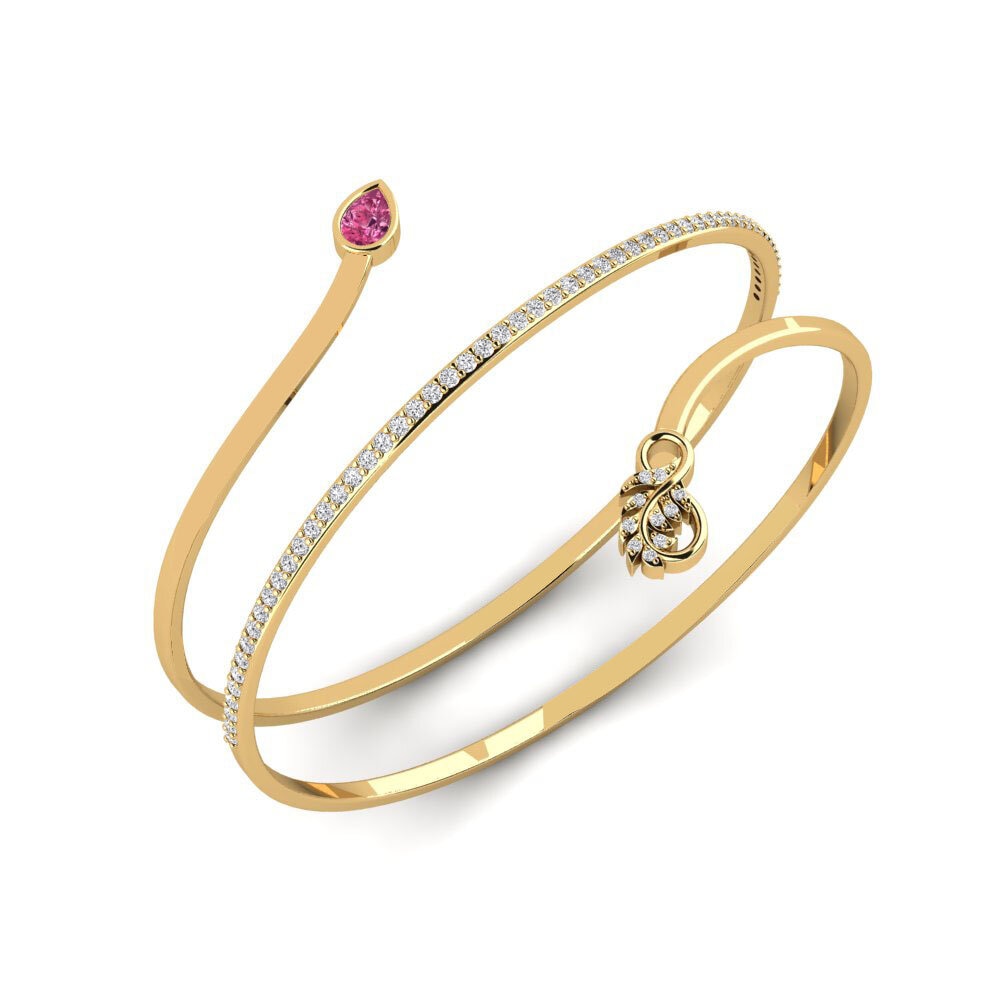 18ct Yellow Gold Pink Tourmaline Women's Bangle Wabisabi